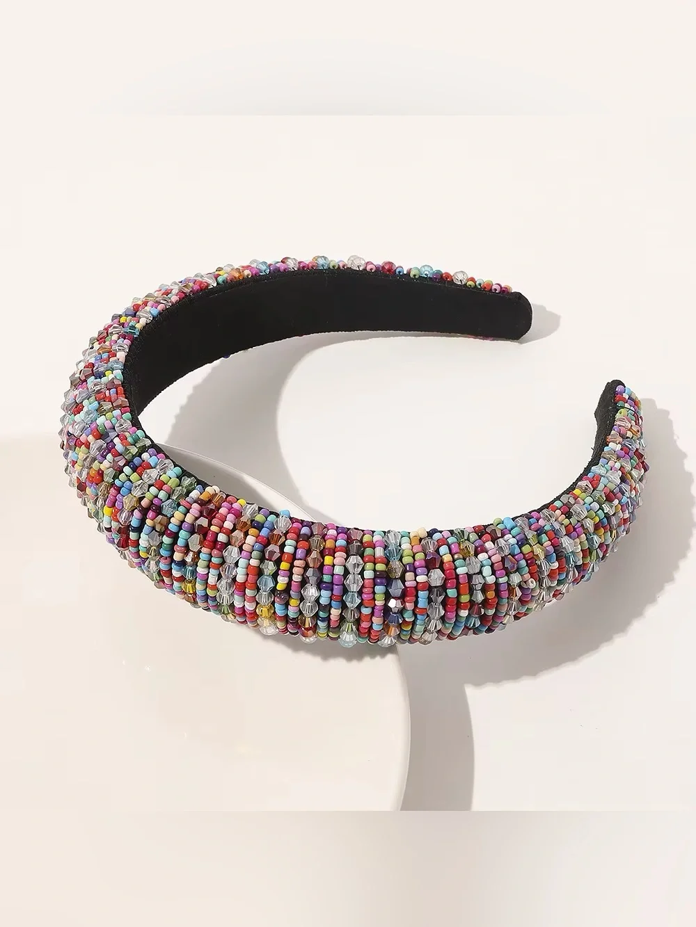 Chunky Beaded Multicolor and Gold Embellished Padded Headbands - Set of 2